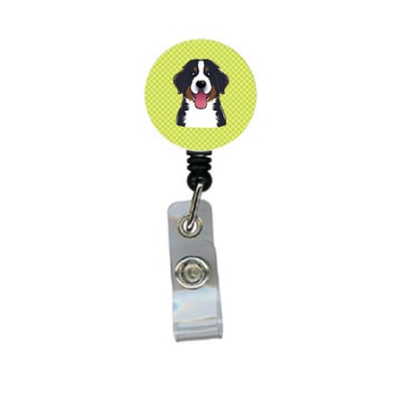 Teacher&Aposs Aid Checkerboard Lime Green Bernese Mountain Dog Retractable Badge Reel TE2924939